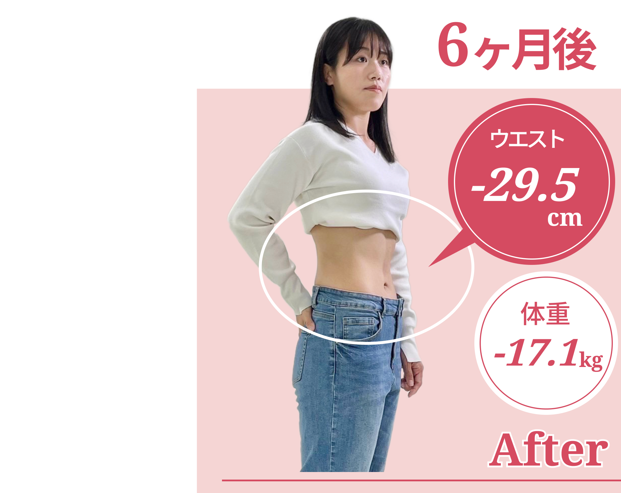 6ヶ月後ウエスト-29.5cm、体重-17.1kg