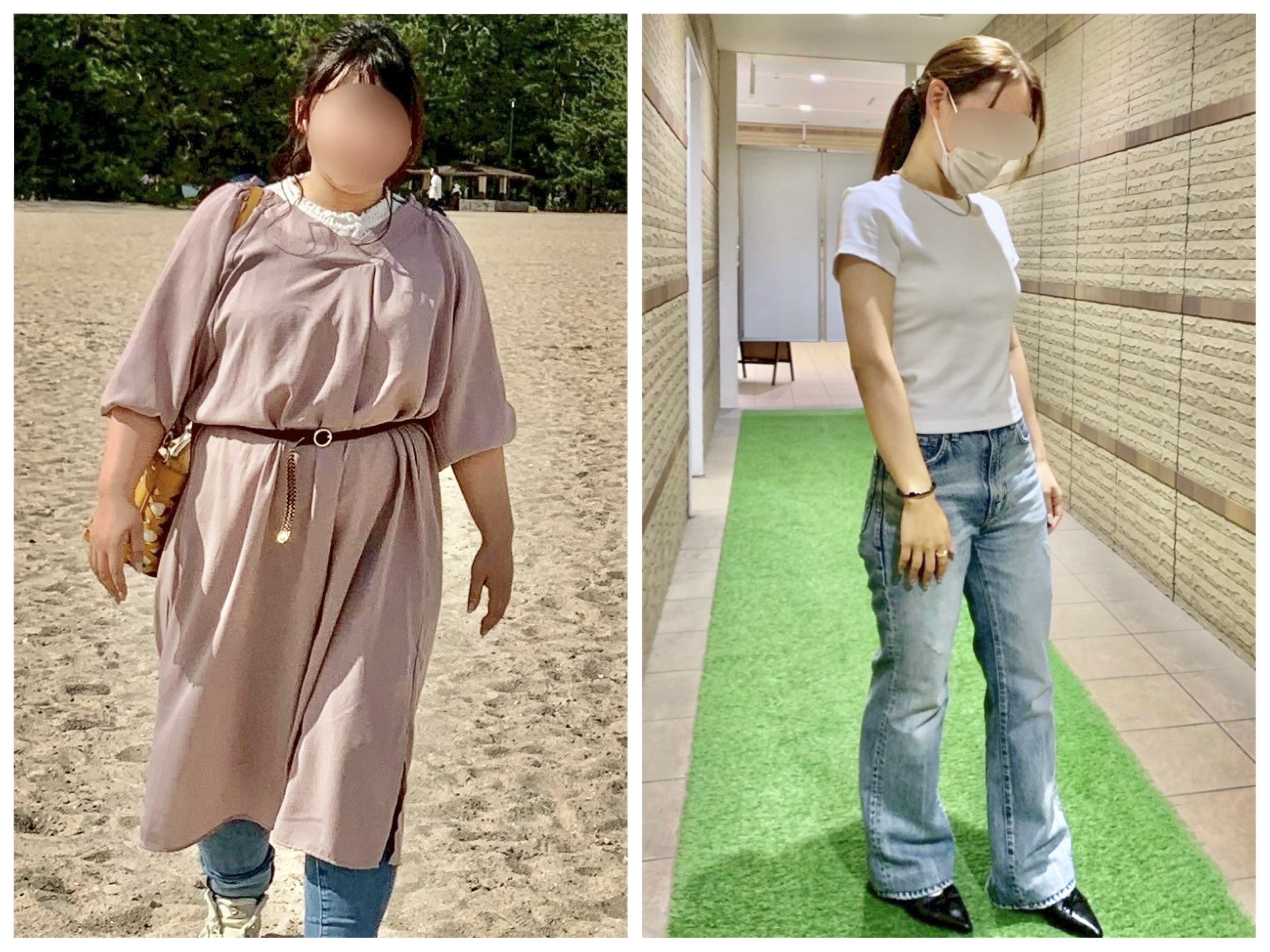 K様のダイエット開始前と7ヶ月後を比較した写真